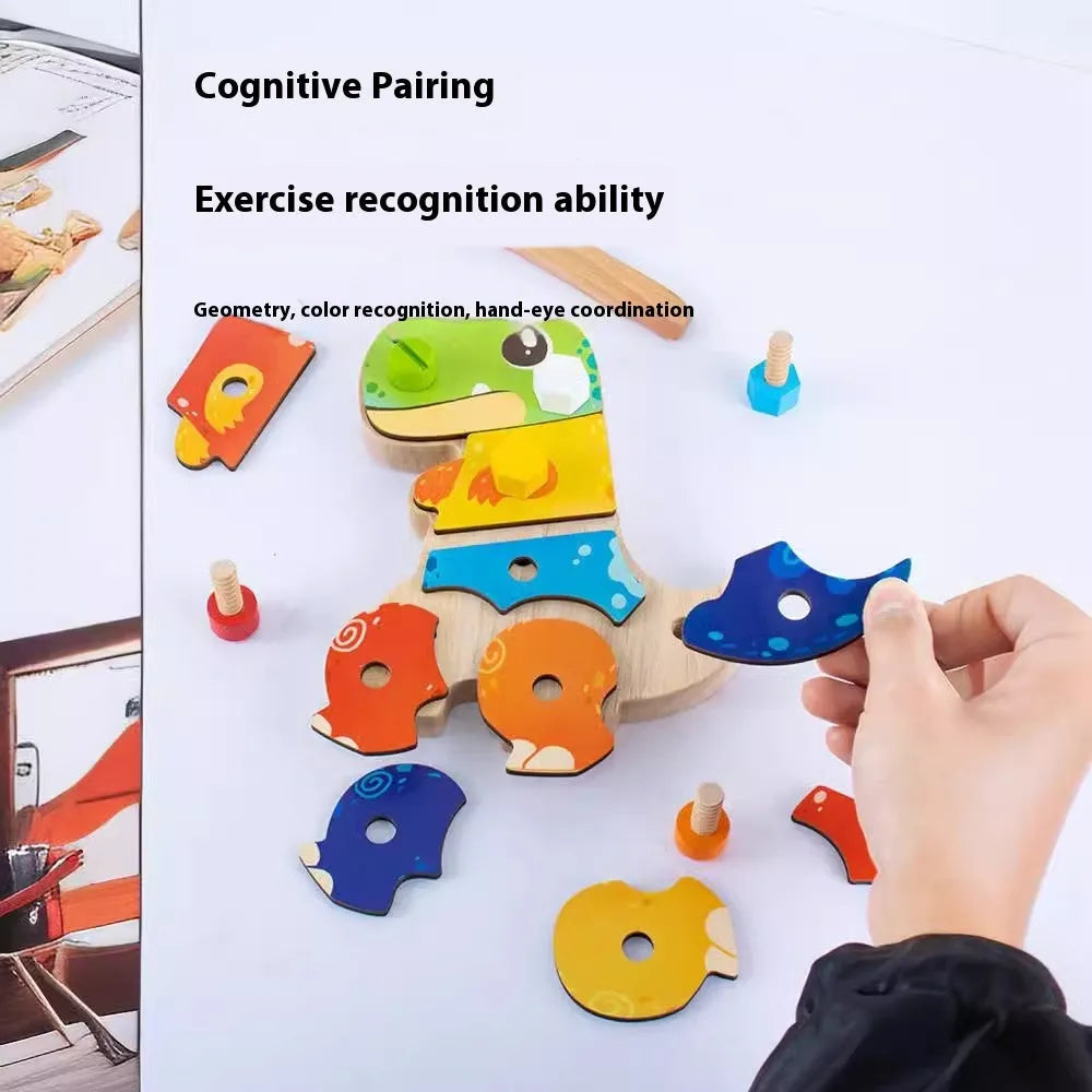 Dinosaur screw exercise early childhood education tool in wooden upgrade style with colour box packaging