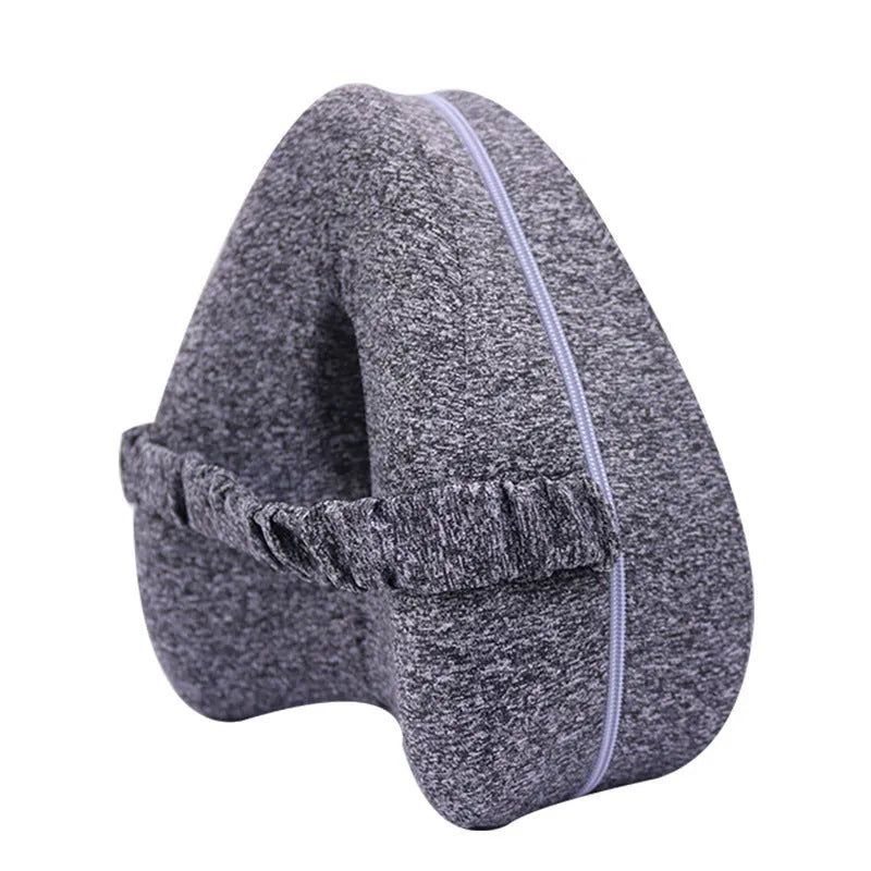 Heart-shaped memory foam leg pillow in dark blue jacquard colour, dimensions 25x23x13 cm