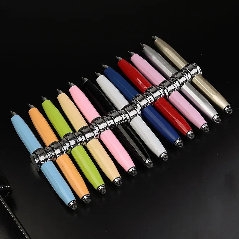 10.5cm metal LED pen spinning decompression gyro ballpoint pen with 12 ink colour options