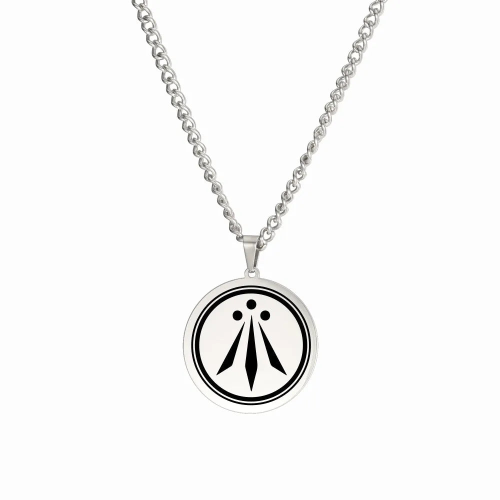 Irish Celtics symbolic geometric pendant necklace in stainless steel on an adjustable chain, available in steel or gold