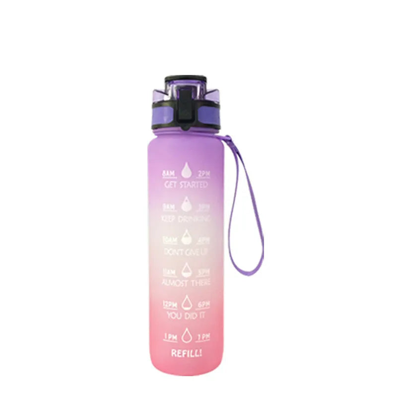 Transparent 1000ml sports water bottle with fruit infuser showing BPA-free Tritan construction