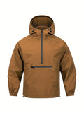 Korean-style men's corduroy rabbit fur half-zip hooded jacket in light grey colour
