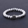 Tigereye stone bracelet with dog's paw charm, Indian agate beads, and a love heart charm on a beaded band.