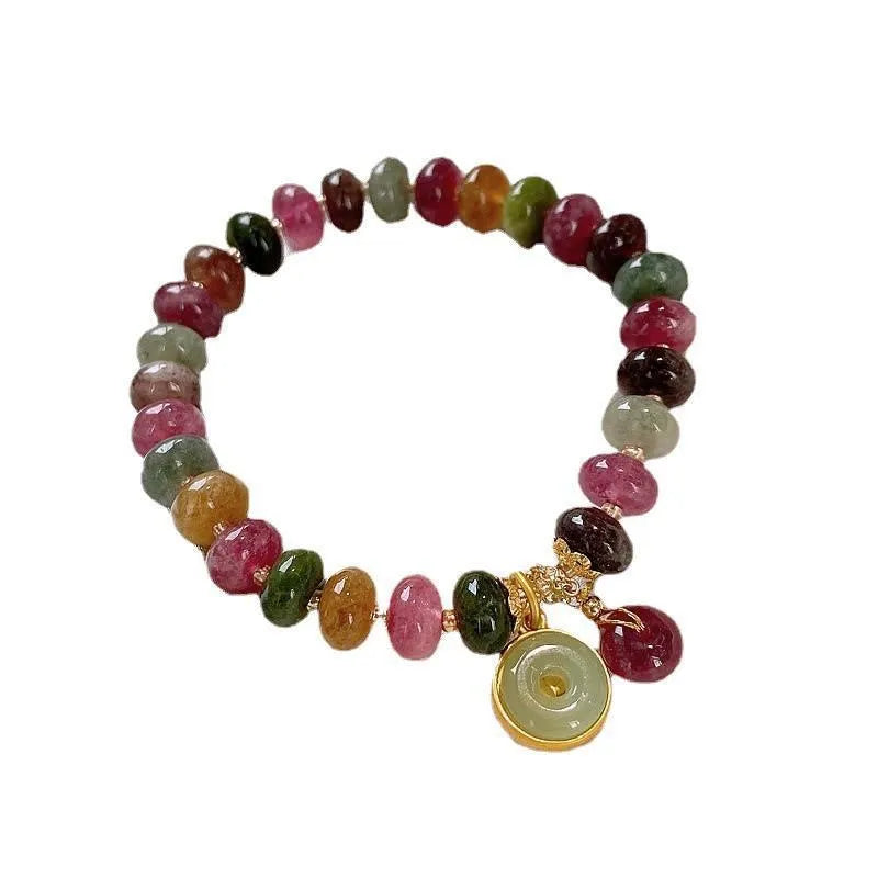 Natural stone colour tourmaline abacus beaded bracelet with rabbit pendant
