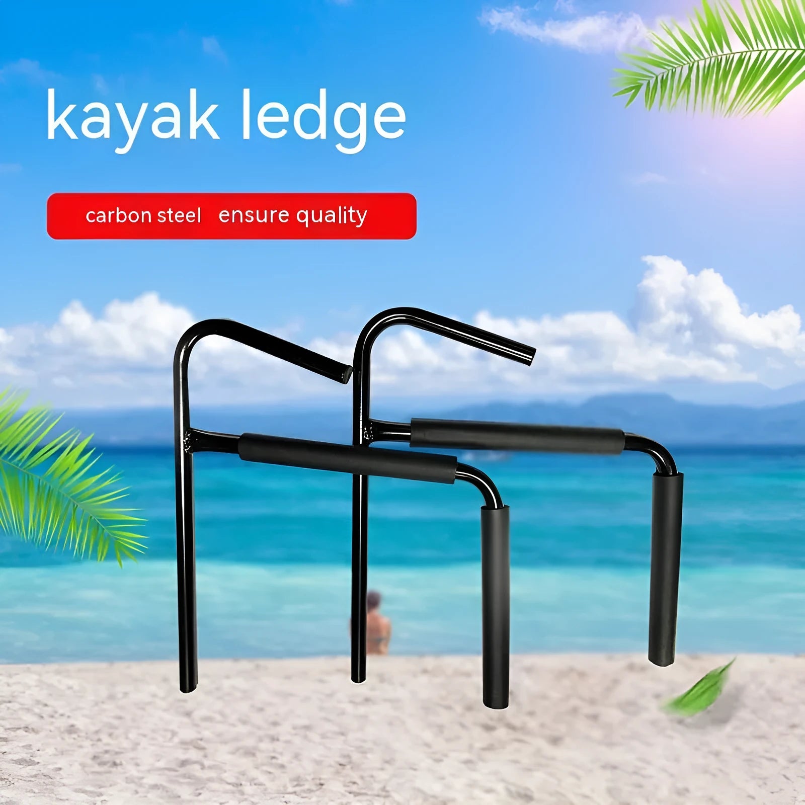 Carbon steel kayak and surfboard wall hanger rack for vertical storage.