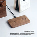 Walnut flat dual wireless charger for phone and earphone or Apple Watch with 15W fast charging and foreign object detection