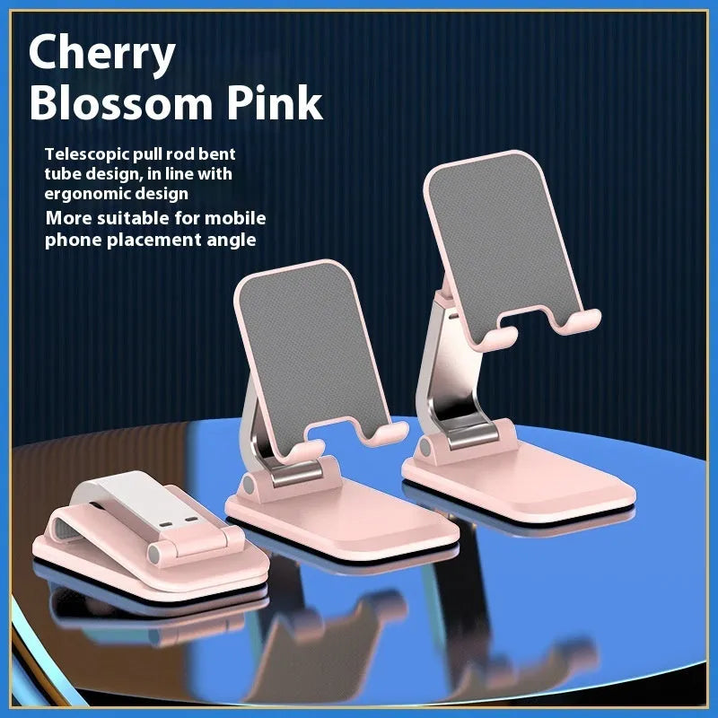 Universal folding desktop phone stand in pearl white, showing adjustable bracket.