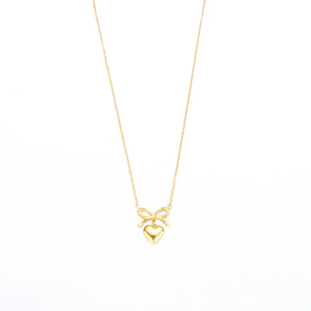 Stainless steel love heart bowknot choker necklace for women, adjustable 41-50cm, waterproof fine jewellery