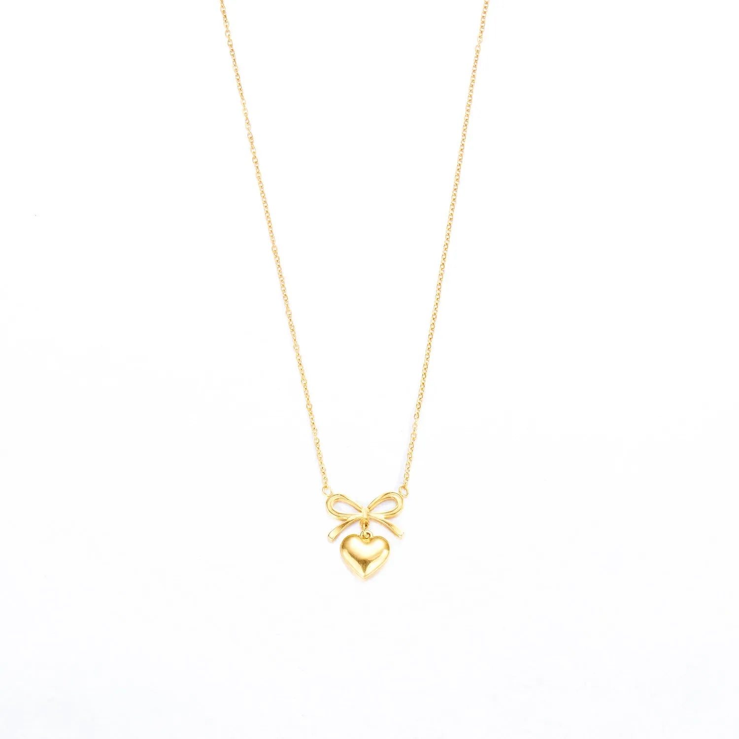 Stainless steel love heart bowknot choker necklace for women, adjustable 41-50cm, waterproof fine jewellery