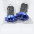 Set of metal motorcycle handlebar end plugs in six anodised colours: black, blue, red, gold, silver, orange