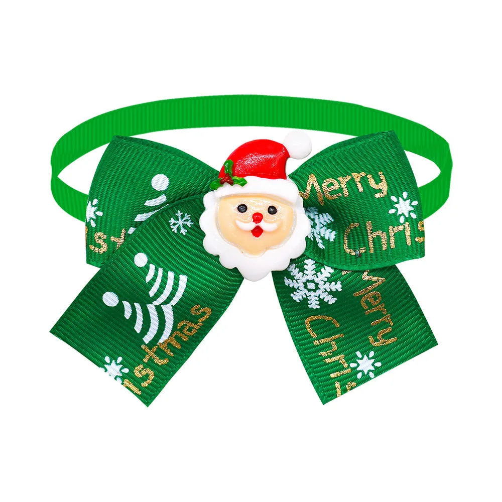 British-style polyester Christmas pet bow tie accessory in red and green on white background