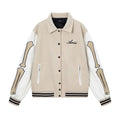 Women's apricot cotton jacket with bone embroidery detail for autumn and winter wear.