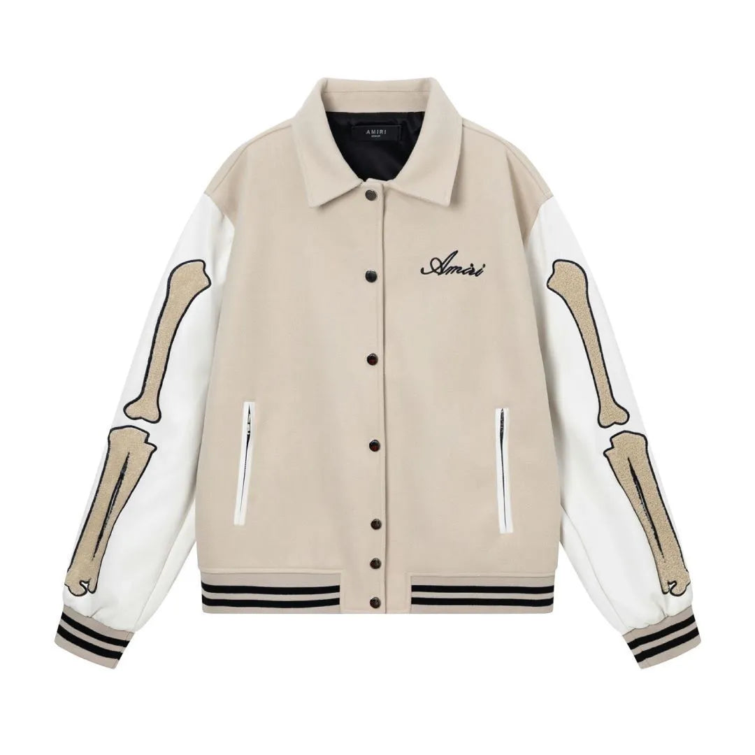 Women's apricot cotton jacket with bone embroidery detail for autumn and winter wear.