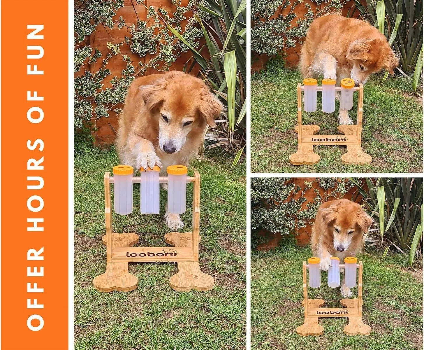 Wooden interactive dog puzzle feeder snack dispenser toy in natural wood colour