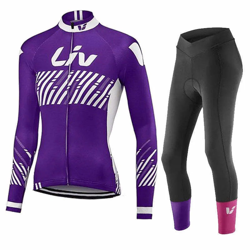 Autumn women's long sleeve mountain bike cycling suit set in polyester fiber fabric