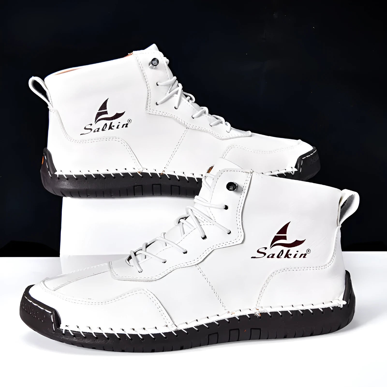 Mid-calf high-top casual boots with round toe and elastic band in artificial PU material