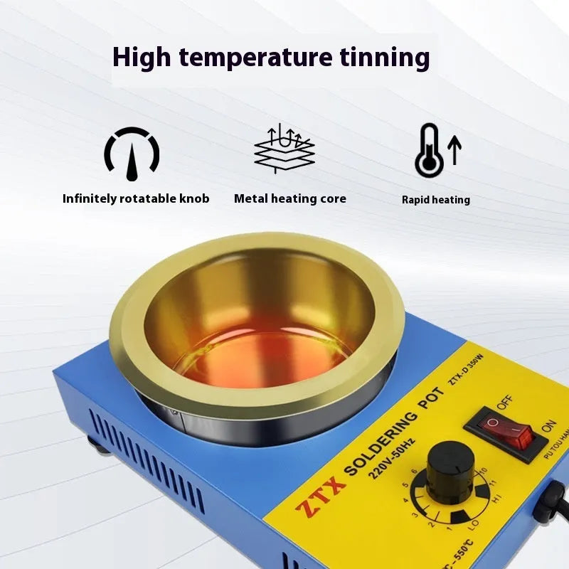 Adjustable temperature tin melting furnace on desktop with temperature control dial