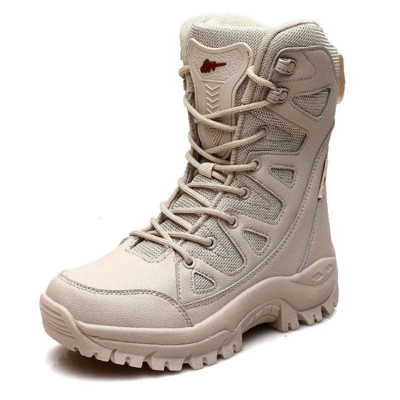 Men's hi-top hiking shoes in cowhide leather for climbing, running and camping activities
