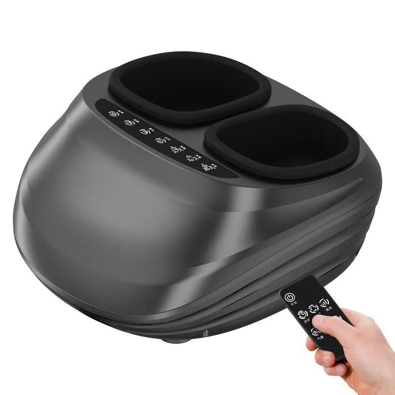 Household automatic kneading heating foot massager with 4D wrap, black basic style, push-button control