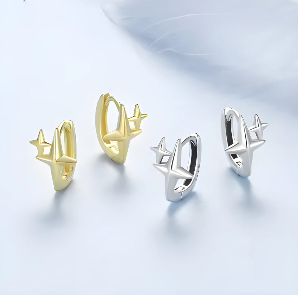 Sterling silver star ear clips with oxidised antique finish, small stud design for pierced ears