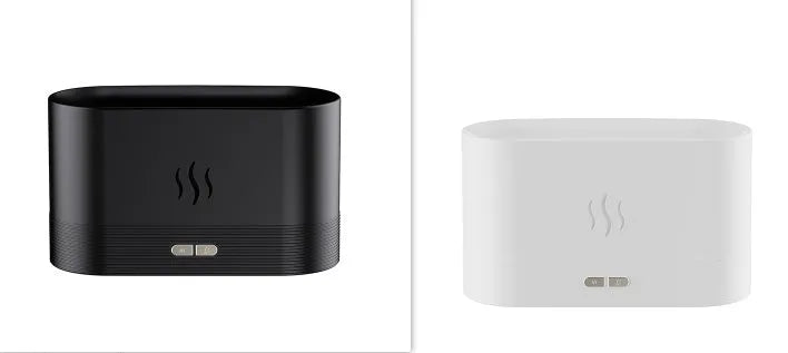 Square black ultrasonic aroma diffuser with flame light effect and mist output