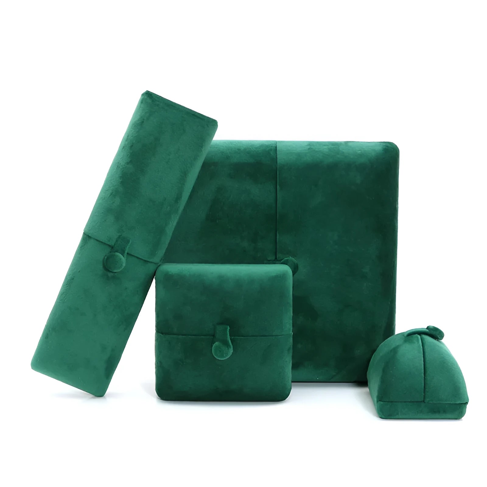 Dark green super soft flannel double ring box with gold plating, peacock green colour, open with rings inside