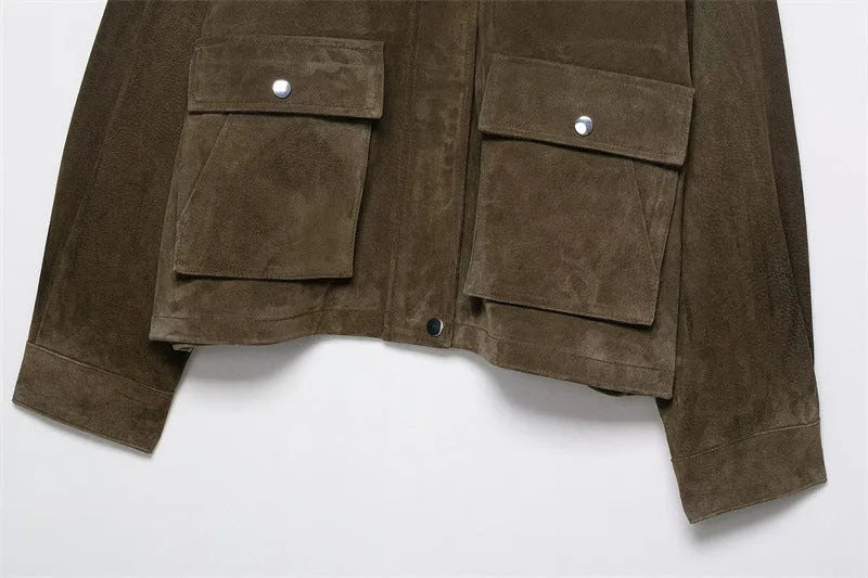 Women's medium thickness PU leather jacket in regular fit with Japanese Korean casual styling