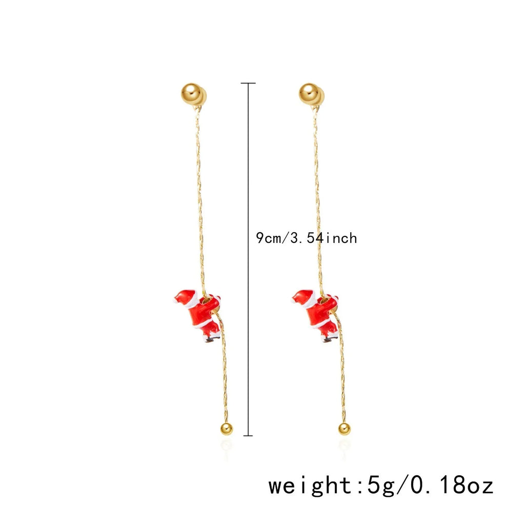 Asymmetric crawling Santa Christmas earrings for women in zinc alloy with inlaid diamond detail