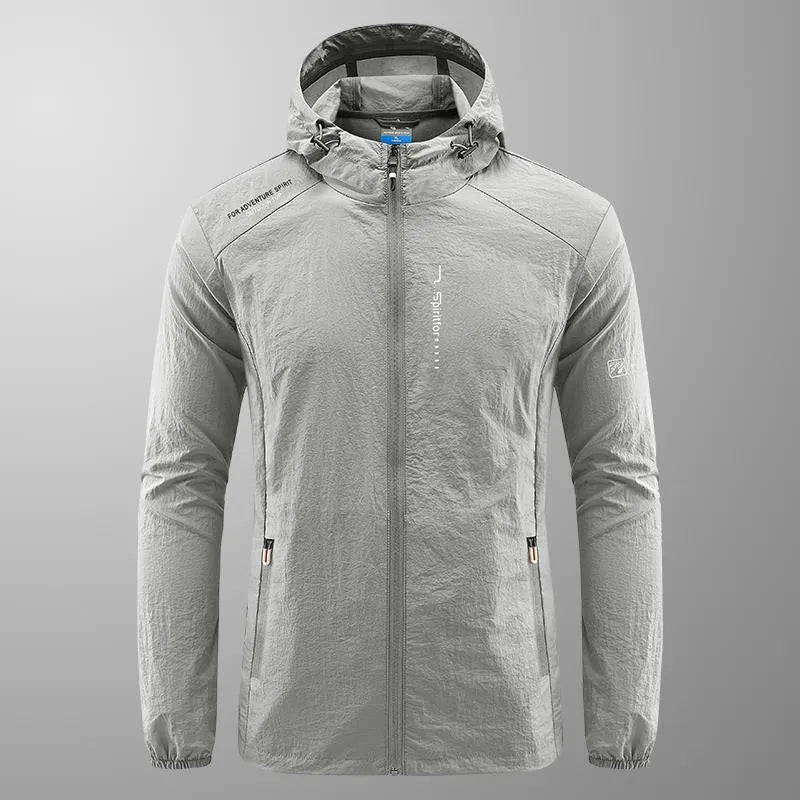 Men's lightweight nylon hooded summer jacket in loose fit for sun protection