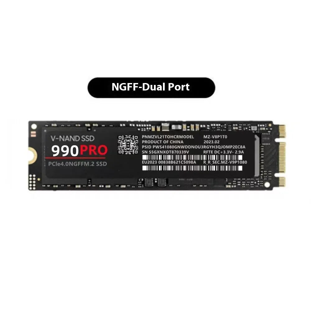 Samsung 990 PRO NVMe M.2 2280 PCI-E internal solid state drive on a dark surface
