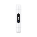 Portable white electric body hair trimmer with floating blades and USB charging cable