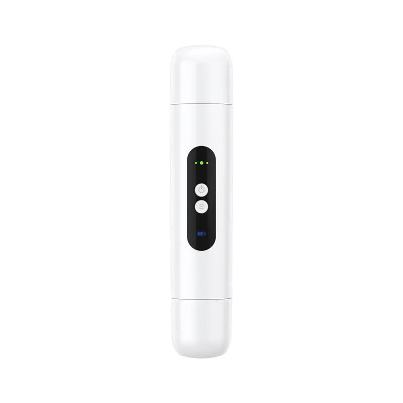 Portable white electric body hair trimmer with floating blades and USB charging cable