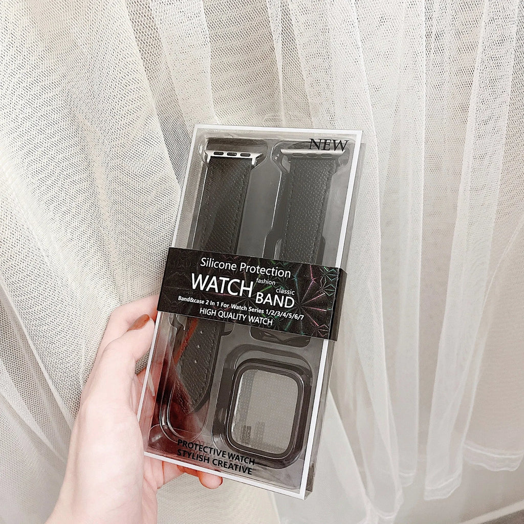 Genuine leather watch strap with triangle buckle for iWatch, brown colour, 42mm size, with protective shell film