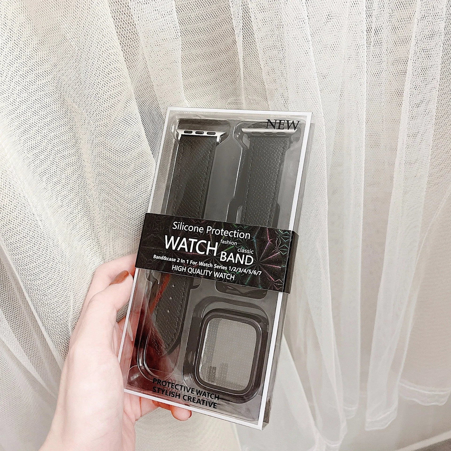Genuine leather watch strap with triangle buckle for iWatch, brown colour, 42mm size, with protective shell film