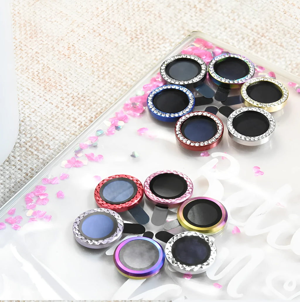 Black aluminium alloy camera lens protection ring for iPhone 12 Pro Max, showing separate tempered glass films.