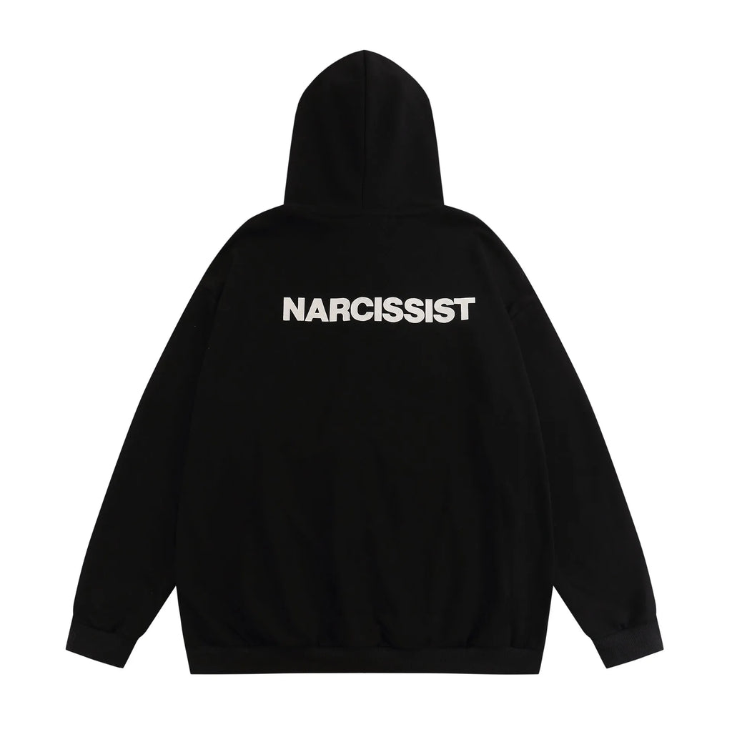 Hip hop printed cotton hoodie for men in black, long sleeve, non-ironing fabric