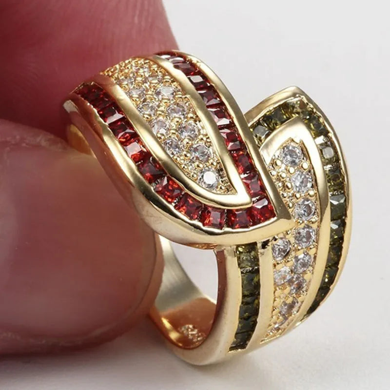 Gold tone alloy peridot ring on finger, women's size No.8, gold CR6313 finish