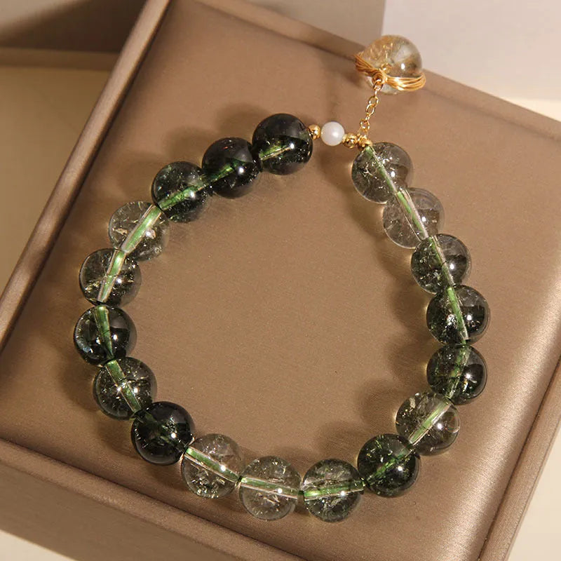 Natural chorite crystal bracelet with green phantom quartz beads in Japanese Korean style