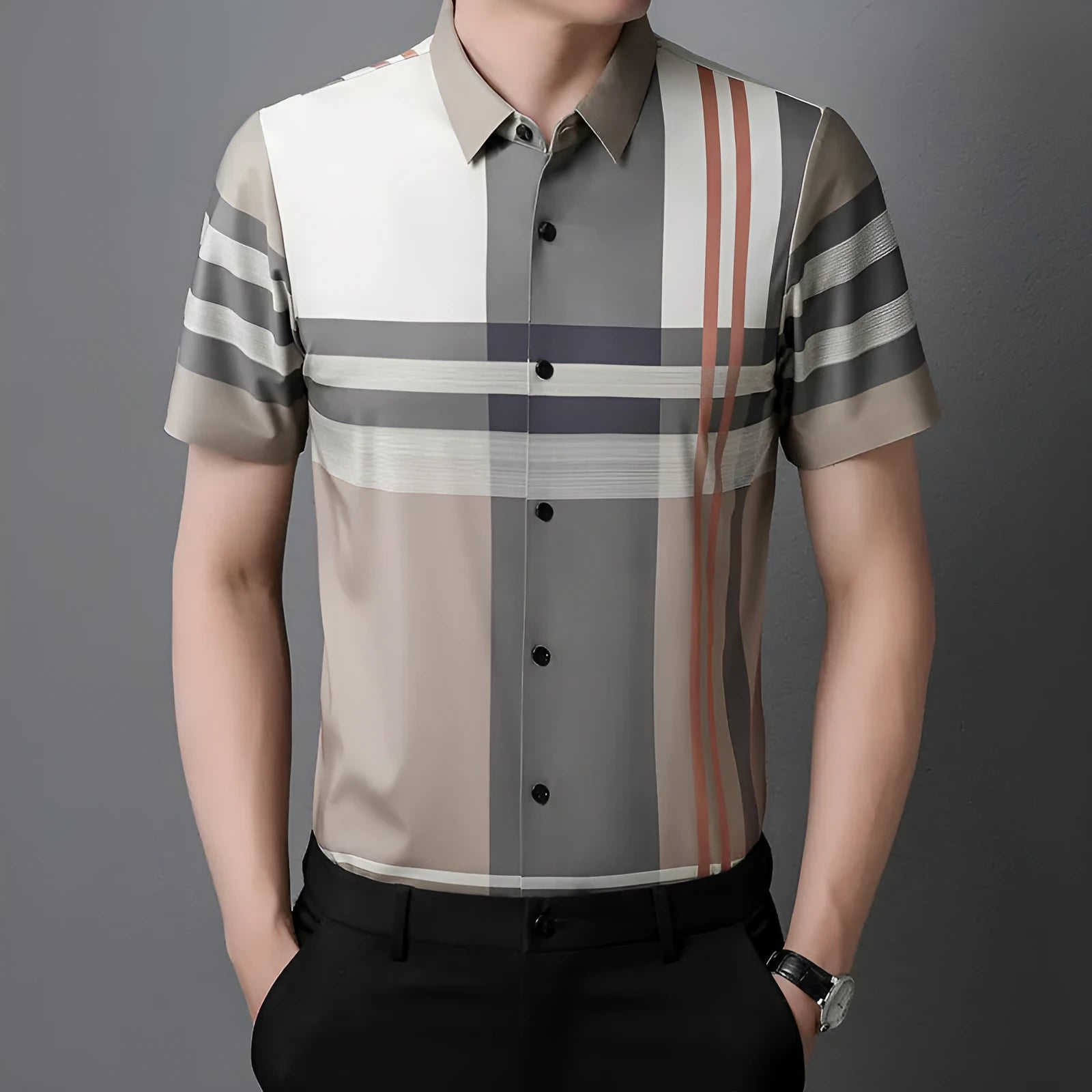 Men's slim fit plaid shirt in bamboo fibre in light blue colour with button-down collar