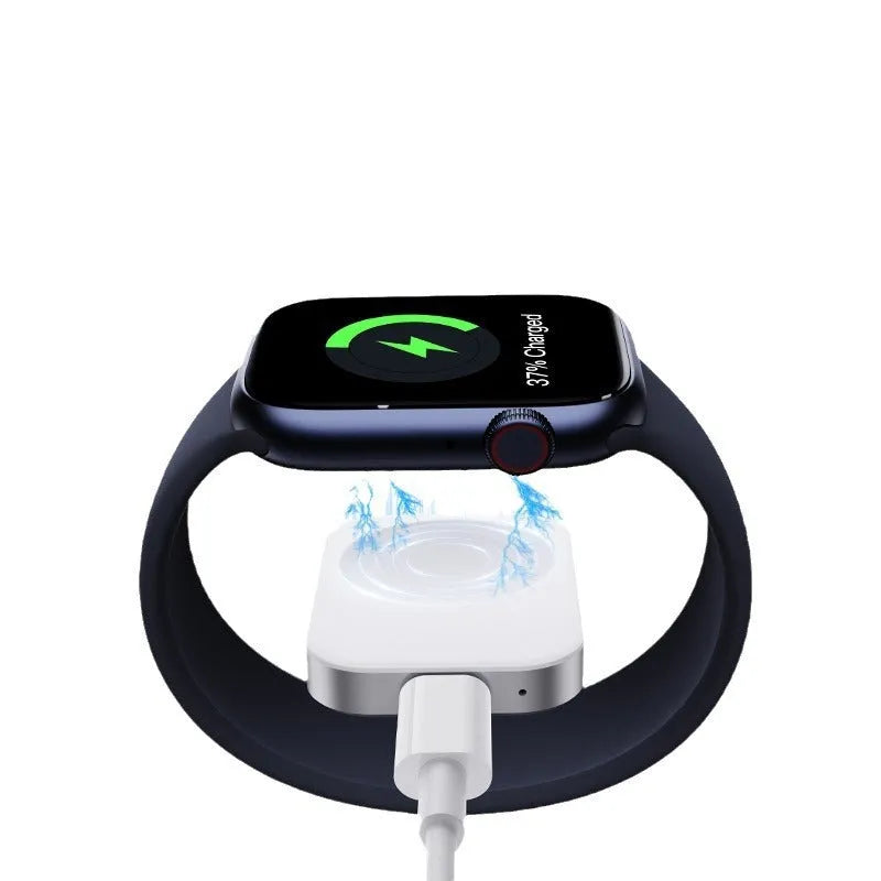 Black and white three-in-one magnetic wireless charger with Lightning and USB-C connectors