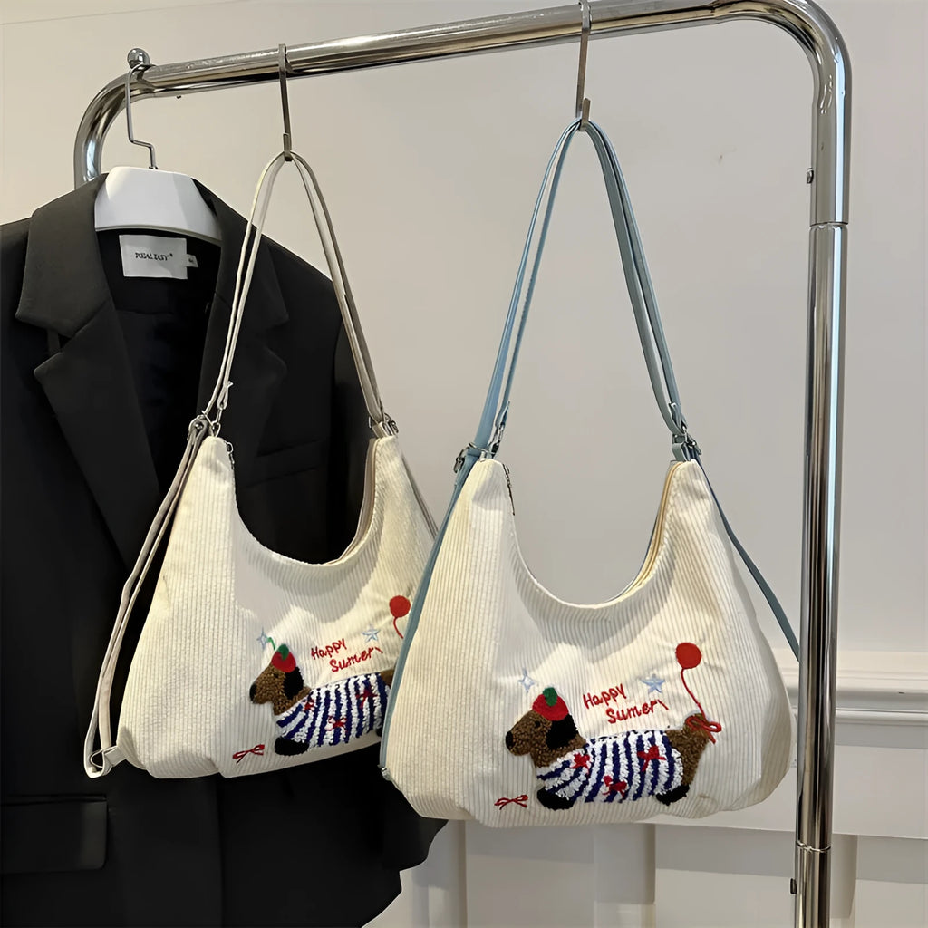 Retro large capacity women's tote bag with double shoulder straps in blue and white colours