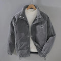 Men's thick corduroy jacket with cotton lining, long sleeves, striped pattern in khaki colour