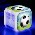 Football pattern square alarm clock with cartoon design and digital display