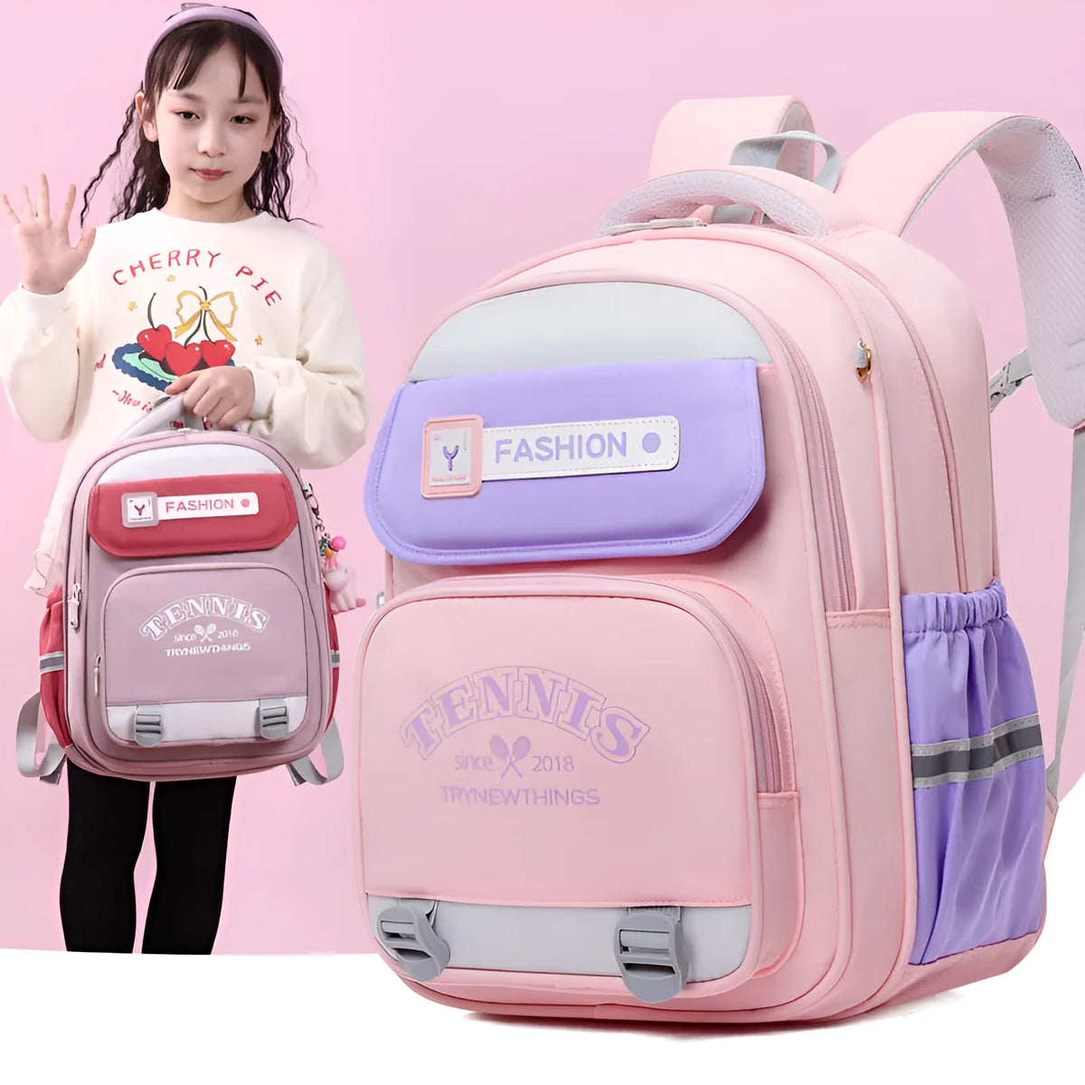 Large capacity nylon student schoolbag in childlike cute style with letter printing and airpillow straps