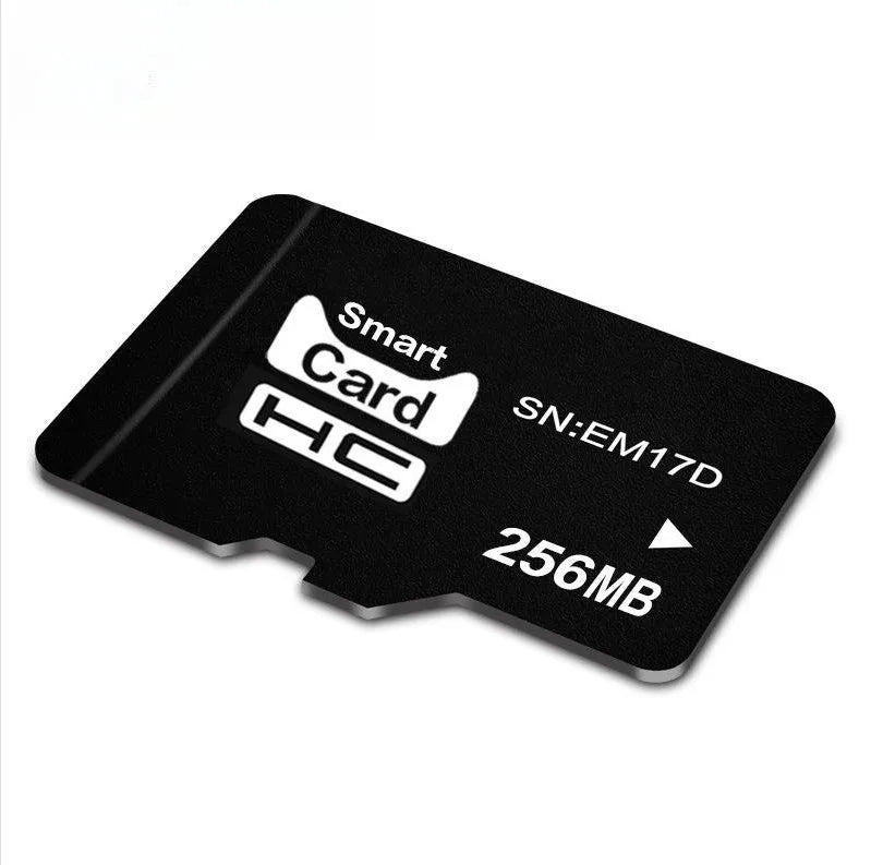 256MB TF microSD memory card in a packaged case for speakers and cameras.