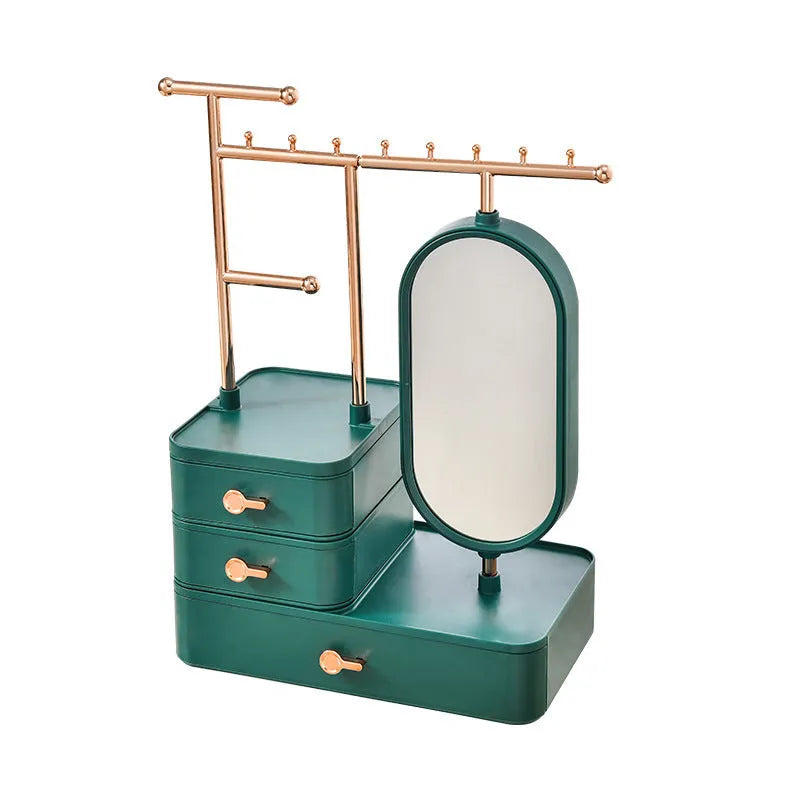 Light luxury cosmetics storage box with mirror in Pearl White on a desktop
