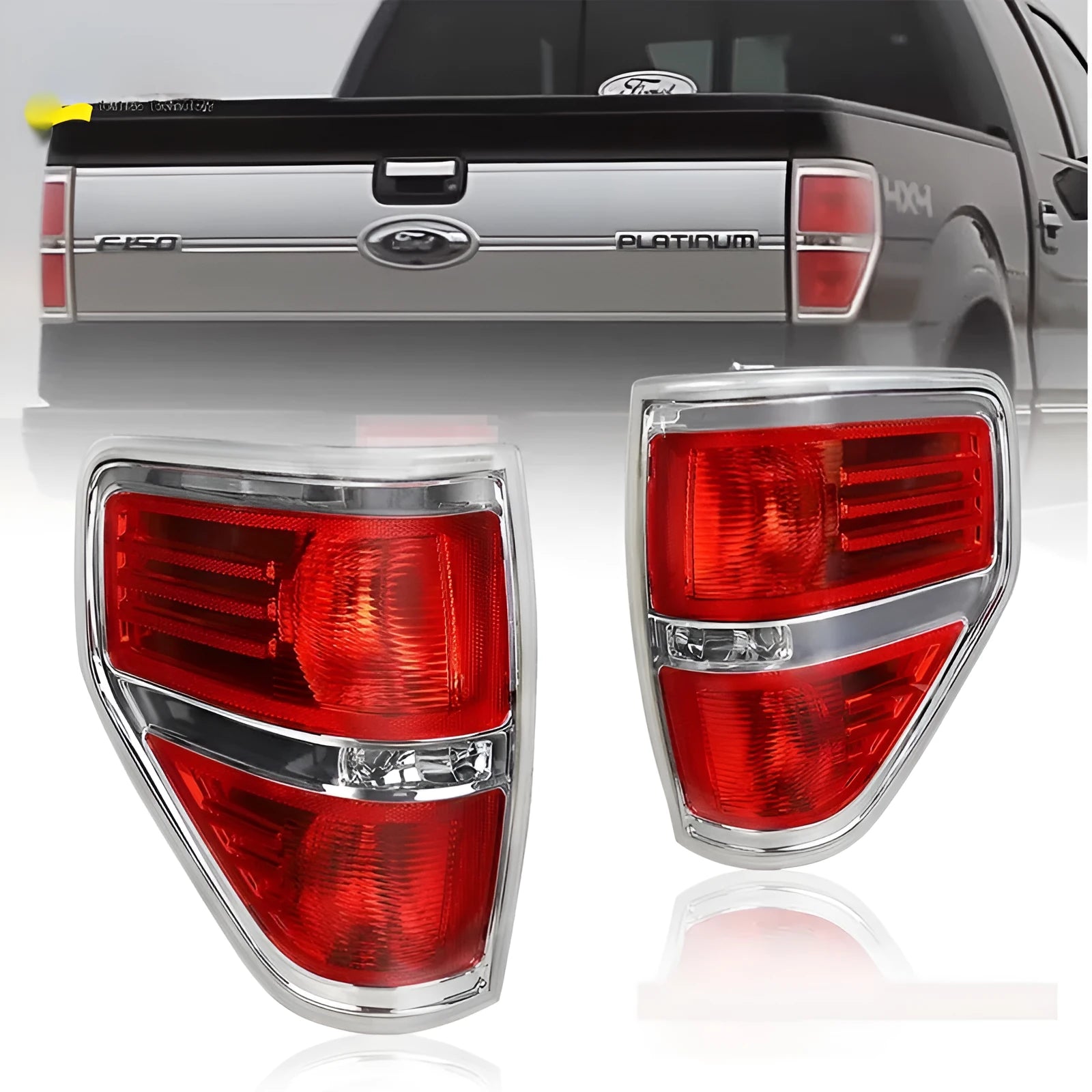 Pair of Ford F-150 taillight modification stop lamps in silver and black finish