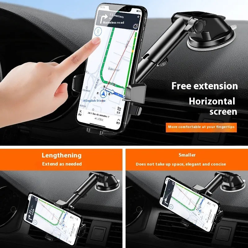 Automatic lock car phone bracket with extended suction base for air outlet mounting