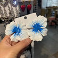 Alloy electroplated flower stud earrings with oil-spot glaze finish in four colour options