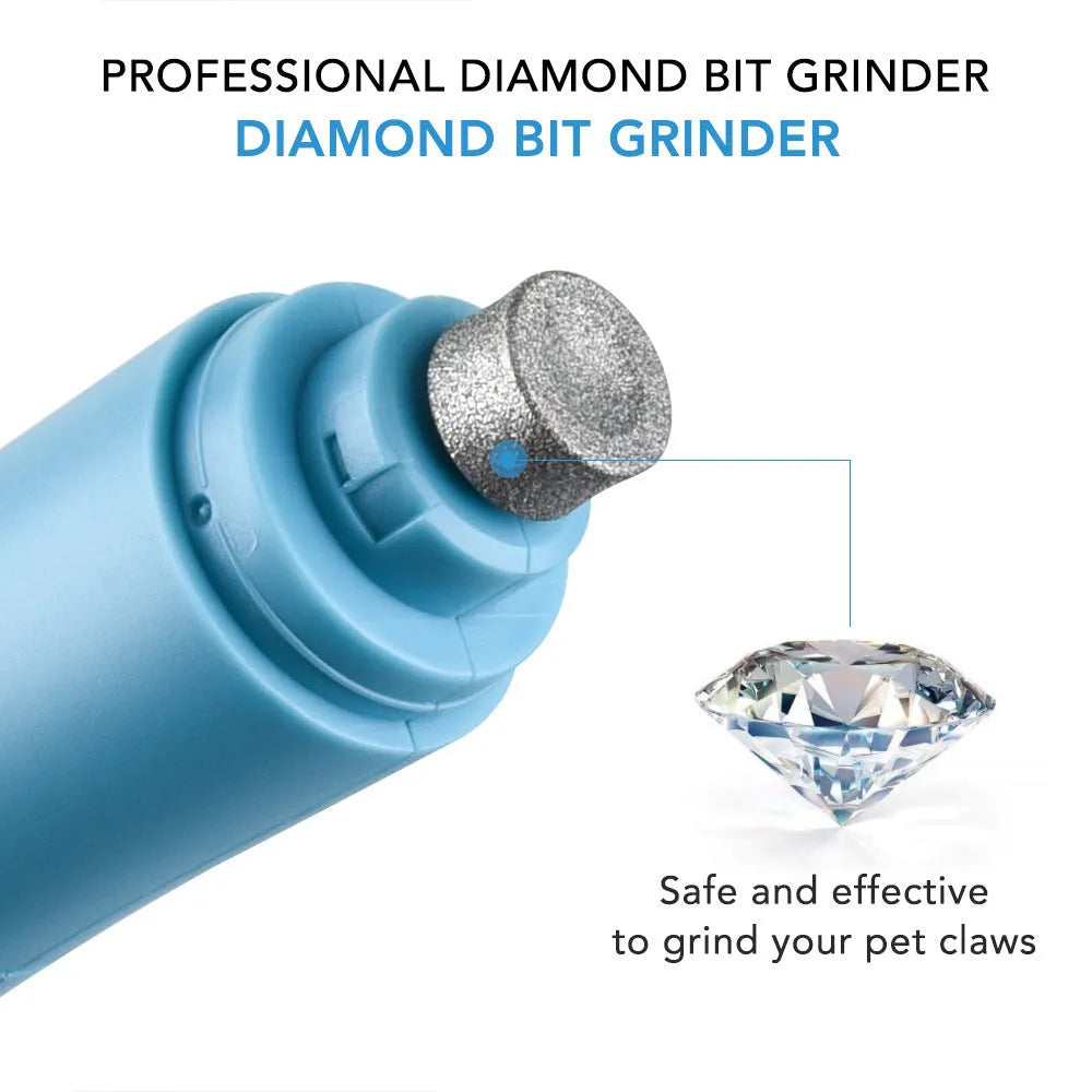 Blue electric pet nail grinder with diamond grinding head for safe dog claw trimming
